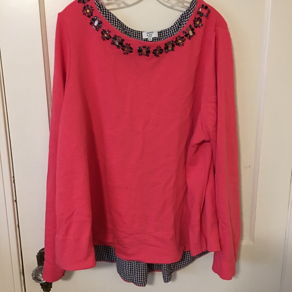 Fancy sweatshirt with jeweled neckline